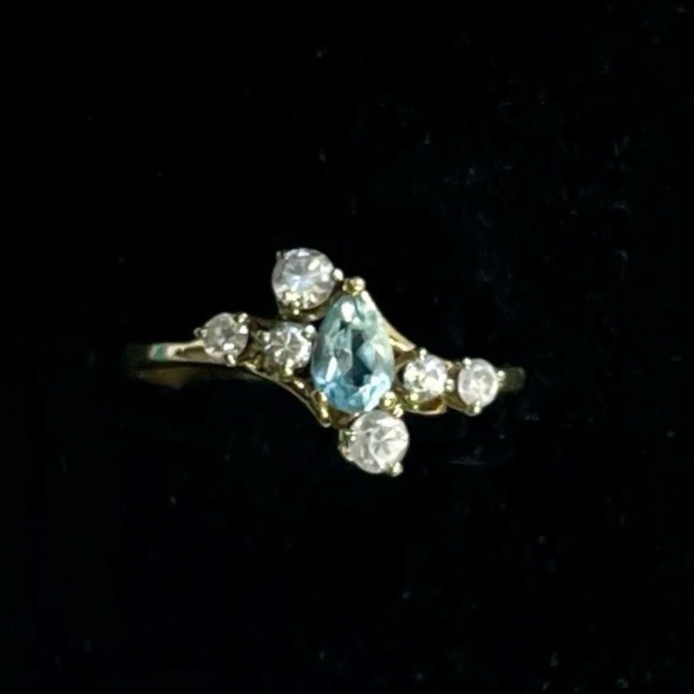14K Gold Ring with CZ and Blue Topaz